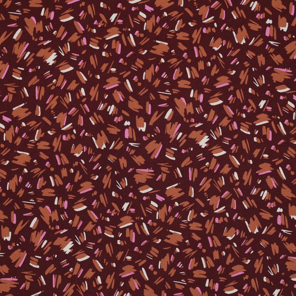 Viscose 'Radiance Flowers' in wijnrood met streepjes - Pommé